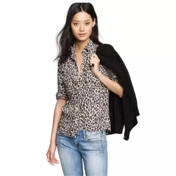 J. Crew | The Perfect Button Down Shirt Leopard Print Cotton Blouse Size S Small - Picture 9 of 9